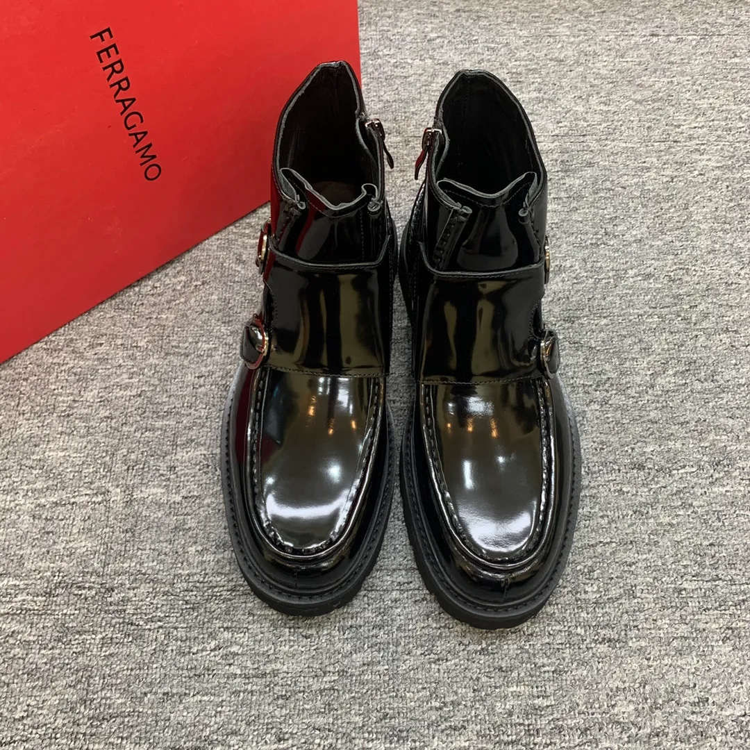 Men's shoes 💰960 🎁🎁🎁😈[Ferragamo] Men's high-top boots, the latest hot style, 1:1 original purchase quality, top quality, imported cowhide for the uppers, imported cowhide for the lining and feet, with original lightweight foam outsole, matching code 39-44, (38, 45 custom-made, non-refundable)